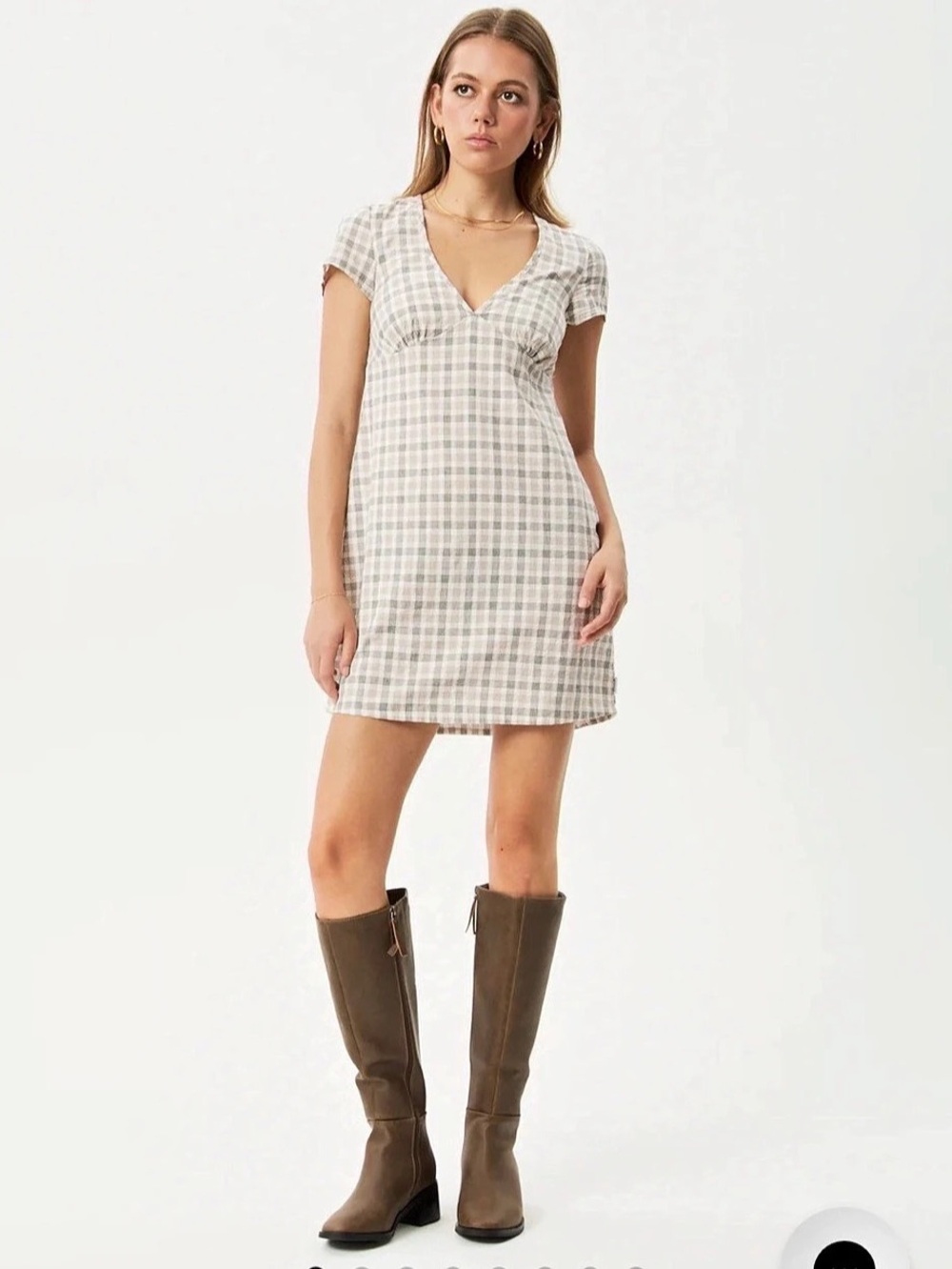 Plaid Mini Dress in White & Gray Like New
